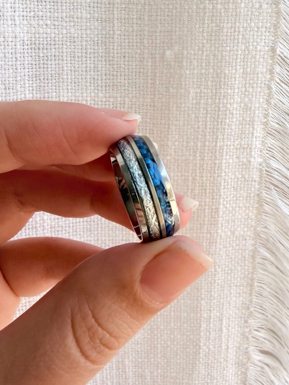 Blue Inlay Stainless Steel Women's Ring